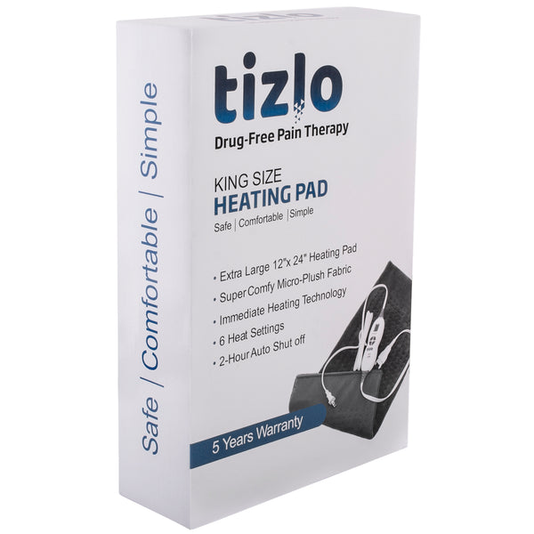 Tizlo XL King-Size Micro-plush Heating Pad, 6 Heat Settings, Select Hour Auto-Off, Moist/Dry Heat, 12" x 24"