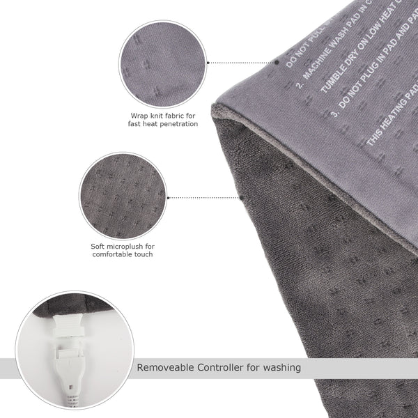Tizlo XL King-Size Micro-plush Heating Pad, 6 Heat Settings, Select Hour Auto-Off, Moist/Dry Heat, 12" x 24"