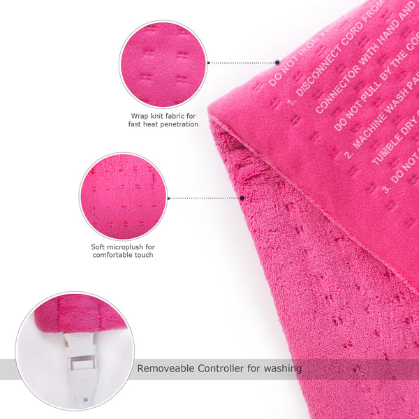 Tizlo XL King-Size Micro-plush Heating Pad, 6 Heat Settings, Select Hour Auto-Off, Moist/Dry Heat, 12" x 24"
